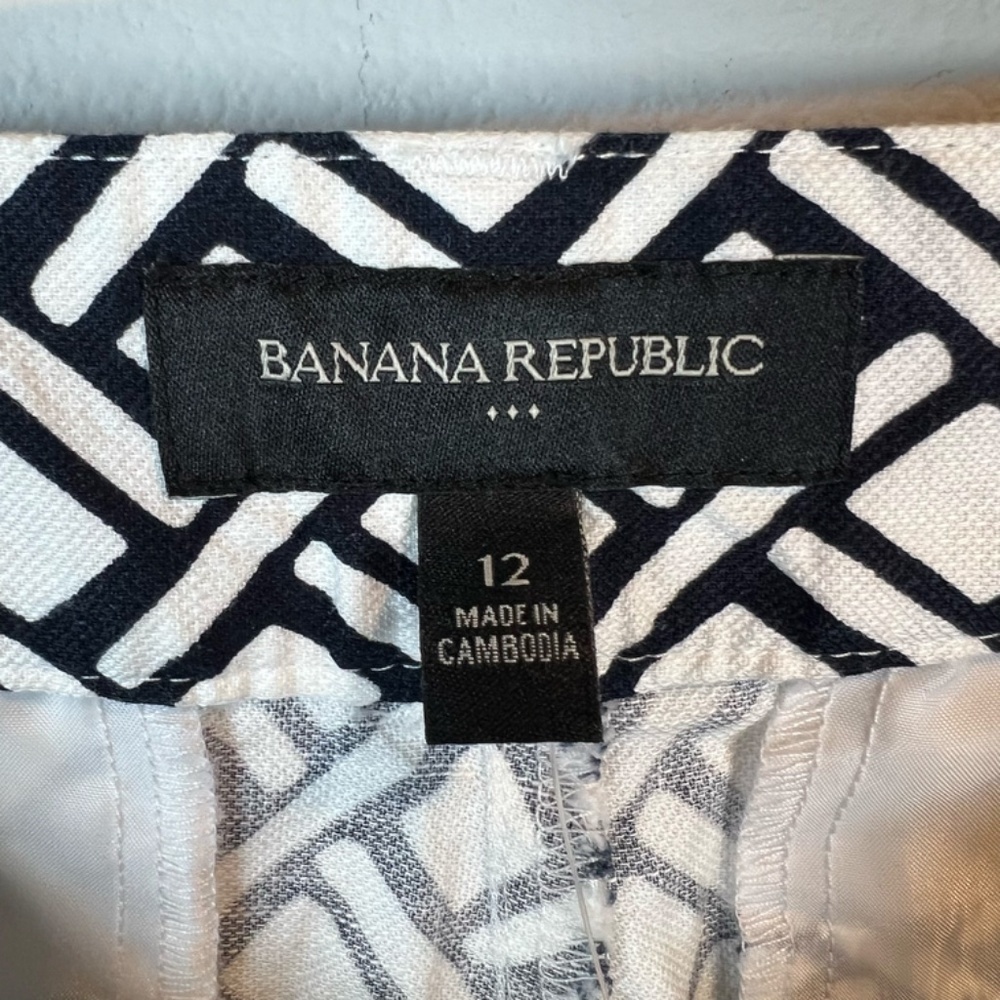 Banana Republic 4.5" Cotton Geometric Print Shorts Black White Coastal NEW Sz 12 - Picture 7 of 12